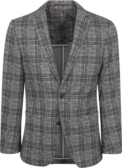 Suitable Respect Colbert Fame Jersey Ruit Flex Grijs - Maat 46 - Heren blazer