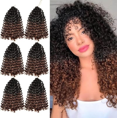6 Pezzi Afro Kralen Tressen voor Vrouwen - 14 Inch Gehaakte Haar Extensions voor Krullend Haar