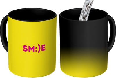 Magische Mok - Foto op Warmte Mokken - Koffiemok - Smile - Roze - Geel - Magic Mok - Beker - 350 ML - Theemok