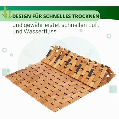 Badmat, natuurlijke bamboehouten badmat, bamboe vloermat, antislip voor spabad en keuken, 39,9 x 59,9 cm bruin
