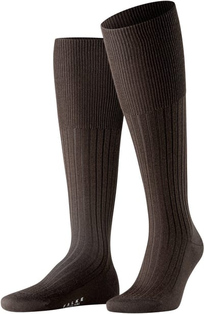 FALKE Bristol Pure effen geribd wol kniekousen heren bruin - maat 41-42