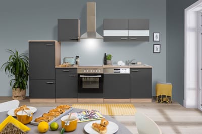 Goedkope keuken 280  cm - complete keuken met apparatuur Merle  - Eiken/Grijs - soft close - keramische kookplaat - vaatwasser - afzuigkap - oven    - spoelbak