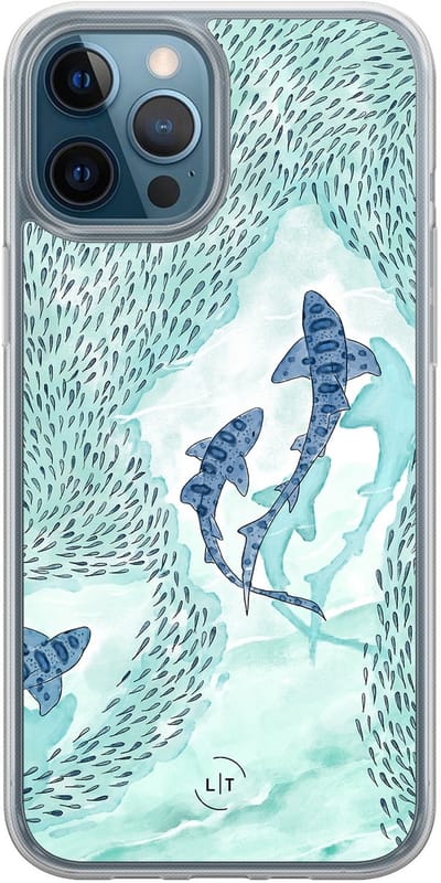 Hoesje geschikt voor iPhone 12 - Baby shark - 2in1 backcover - Print / Illustratie - Blauw - Leuke Telefoonhoesjes