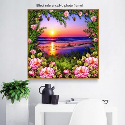 Diamant Schilderij Landschap 5D Doe-het-zelf Diamant Borduurwerk Bloemen Mozaïek Schilderen 30x30CM pink