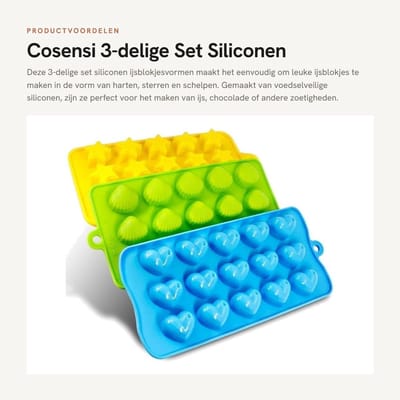 Dailygoods- IJsblokjesvorm Siliconen - Set van 3 - BPA-vrij - Flexibel - Geschikt voor Levensmiddelen - Voor IJs, Chocolade, Snoepjes - Siliconen Vorm