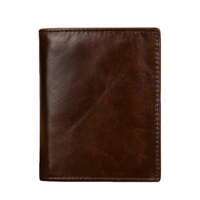 Korte portemonnee - Echt leer - RFID - Dubbelgevouwen - Muntvakje met ritssluiting - 11,5*9,5*2 cm - Koffiekleur - 1 stuk