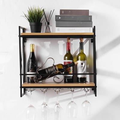 SCH® Wijnrek Muur - Wijnrek - Wijnrekken - Zwart - ‎20cm x 60cm x 54cm