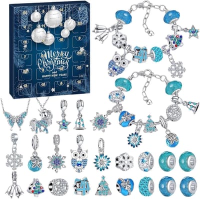 Kerst Adventskalender - 24 Dagen - Armbandenset 2025 - Kerstkalender Advent voor Meisjes - Sieraden Ketting Armbandenset - Aftelkalender - Blauw - Voor Meisjes