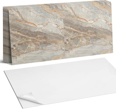 Coloray Plaktegels - Geaderd marmerpatroon Wandtegel Zelfklevend - 60 cm x 30 cm - Grijs Plaktegels - 6 stuks - Rechthoek PVC Tegels - Plaktegels Keuken - Zelfklevende Vloertegels Badkamer - Vinyl Tegels Zelfklevend - Zelfklevende Wandtegels