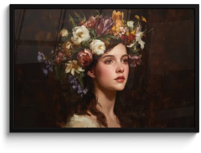 Poster in lijst - Fotolijst 90x60 cm - Posters - Portret - Vrouw - Bloemen - Posterlijst zwart - Decoratie - Wanddecoratie woonkamer - Muurdecoratie slaapkamer