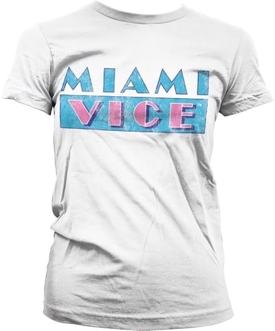 Miami Vice T-shirt met verweerd logo voor dames, meisjesachtig, witite