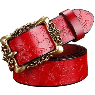 Mode brede lederen riemen voor dames Vintage bloemen gesp Damesriem Hoge kwaliteit tweede laag koeienhuid jeansriem rood