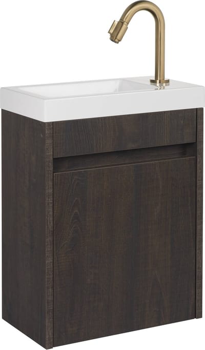 Saqu Florence Toiletmeubel - 40x22x55 cm - Voorgemonteerd - in Bruin met Fontein en Kraan - Fonteinmeubel - WC Kastje - WC Meubel