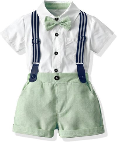 Baby Jongenskostuum Gentleman Set: Stropdas, Hemd, Bretels en Korte Broek