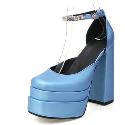Dames Pumps Nieuwe Sexy Chunky Hoge Hakken Platform Jurk Schoenen Feest Bruiloft Schoenen Gesp Strass Maat 43 40 gray