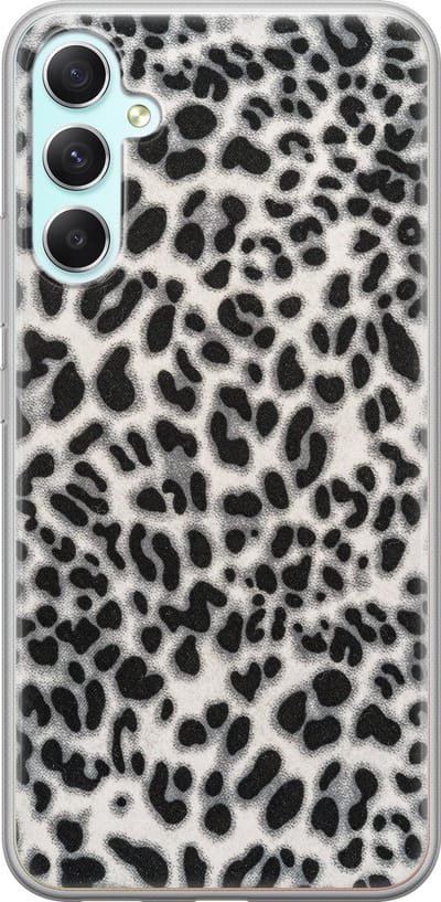 Leuke Telefoonhoesjes - Hoesje geschikt voor Samsung Galaxy A34 - Luipaard grijs - Soft case - TPU - Luipaardprint - Grijs