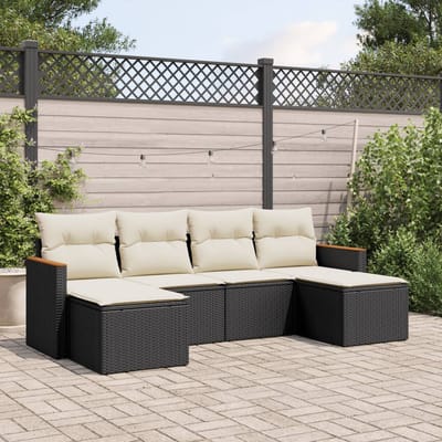 vidaXL - 6-delige - Loungeset - met - kussens - poly - rattan - zwart
