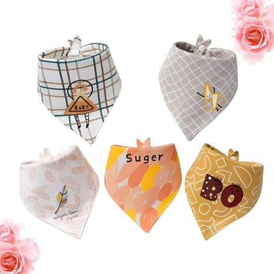 Dailygoods- Slabbetjes met mouwen - 5 stuks - Dubbellaags katoen - Verstelbaar - Driehoekig - Ademend en absorberend - Babyslab