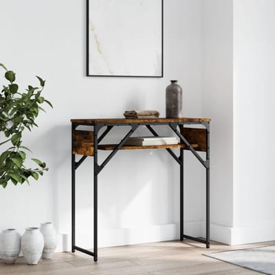 vidaXL - Wandtafel - met - schap - 75x30x75 - cm - bewerkt - hout - gerookt - eiken