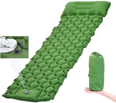Kampeer slaapmat - Luchtbed matras - Buiten slapen - Ingebouwde voetpomp - Compact lichtgewicht - Groen