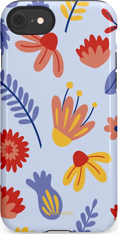 Casetastic hoesje geschikt voor Apple iPhone SE / Apple iPhone 7 / Apple iPhone 8 - Dubbellaagse bescherming - Bloemenwind - Fashion Case - Lichtblauw Terracotta Geel