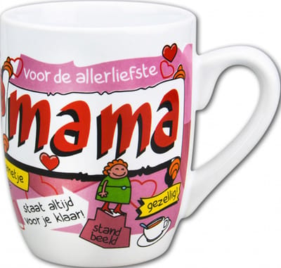 Moederdag - Mok - Snoep - Voor de allerliefste mama - Cartoon - In cadeauverpakking met gekleurd krullint