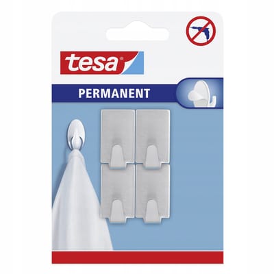 Tesa Permanent Serie - Metalen Wandhaken - 4 Stuks - Zelfklevend - Zilver