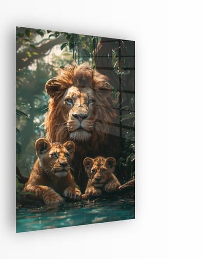 Indoorart - Glasschilderij Dromerige Leeuwen 40x60 CM - Afbeelding op plexiglas - Inclusief montagemateriaal