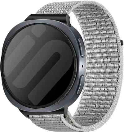 Strap-it Stoffen nylon bandje met klittenbandsluiting geschikt voor Samsung Galaxy Watch 9 (40/44mm) / Watch 8 (40/44mm) / 8 Classic (46mm) - zeeschelp grijs