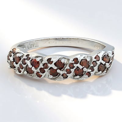 Cavill - Zilveren Ring Platina Verguld - 0,56 ct Fancy Diamanten Briljant - Gevlochten Design Rode Accenten Elegante Damesring