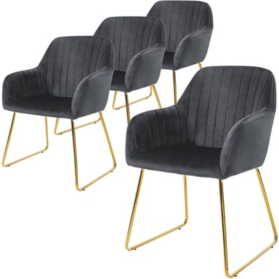 Eetkamerstoel set van 4 met rugleuning en armleuningen Grijze keukenstoel met microvezel fluwelen hoes ML design
