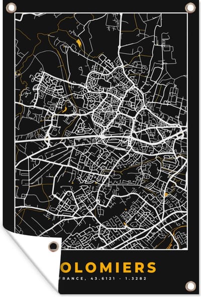 Muurdecoratie Plattegrond - Kaart - Colomiers - Frankrijk - Stadskaart - 120x180 cm - Tuinposter - Tuindoek