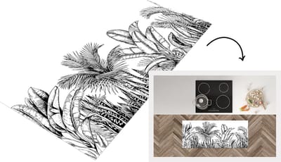 Keukenloper - Loper keuken - Bladeren - Illustratie - Zwart - Wit - 120x50 cm - Keukenloper vinyl
