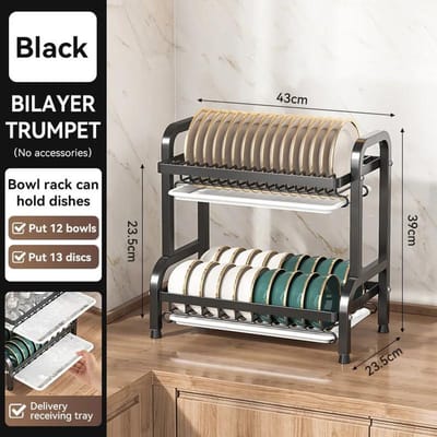 Égouttoir à vaisselle compact, grand égouttoir antirouille avec porte-ustensiles, étagères de cuisine gray