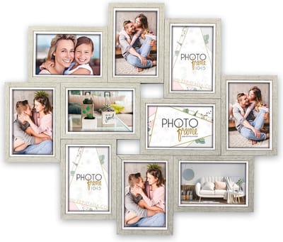 ZEP - Multi Houten Fotolijst Brema grijs / wit voor 10 foto's 10x15 (afmeting 59x49,5 cm) - LGX146