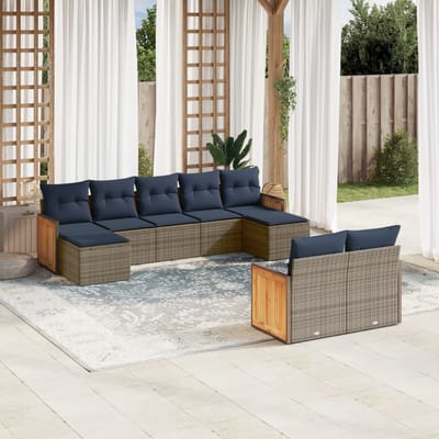 vidaXL - 9-delige - tuinbankset - met - kussens, - grijs - polyrotan