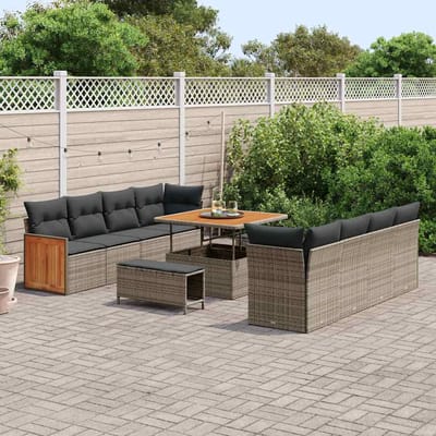 vidaXL - Tuinbank - Set - met - kussen - Grijs - 231 - x - 224 - x - 85 - cm - poly - rattan