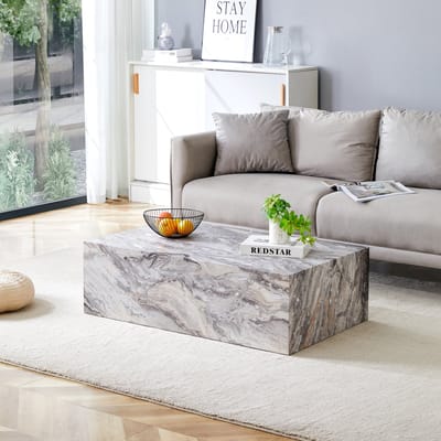 Intebiki Salontafel - 90×50×30 cm - bijzettafel - Centrale eettafel voor de woonkamer -MDF-materiaal - salontafel marmer - banktafel - bijzettafeltjes woonkamer - grijs