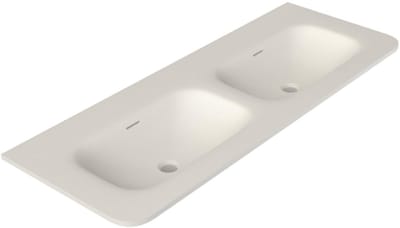 Saniclass Terra Meubelwastafel - 121x46x1.2cm - afgeronde hoeken - 2 wasbakken - zonder kraangat - solid surface - wit mat
