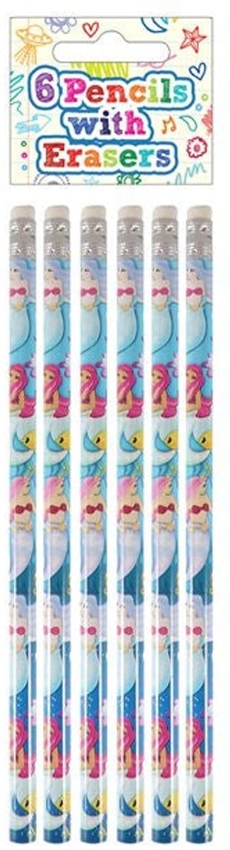 6 Zeemeermin Potloden met Gum - Henbrandt - HB potloden met gum in top met zeemeermin opdruk - 6 stuks verpakt