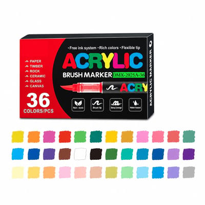 36 acrylstiften met vloeibare inkt - zachte punt - dekkend en geschikt voor kleur over kleur - voor DIY tekenen en schilderen - basisverpakking