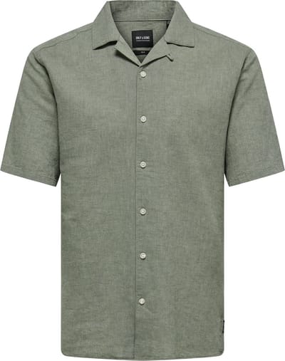 Only & Sons groene heren overhemd   Punt kraag   Regular fit   Knoopsluiting   Korte mouw Groen XXL