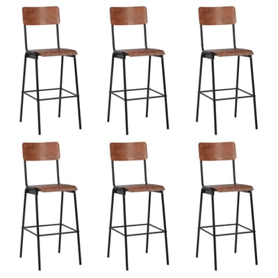 vidaXL - Barstoelen - 6 - st - massief - multiplex - staal
