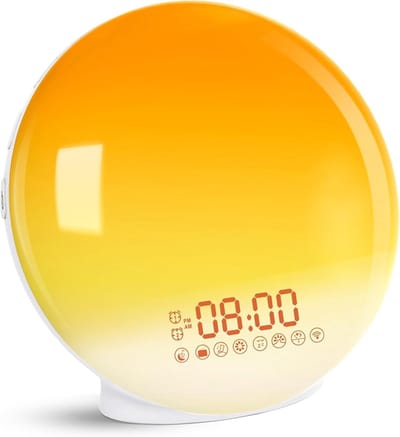 SNJY® Wake Up Light - Digitale Wekker - Lichtwekker - Nachtlampje - 20 Helderheidsniveau's - 7 Natuurgeluiden - Wit