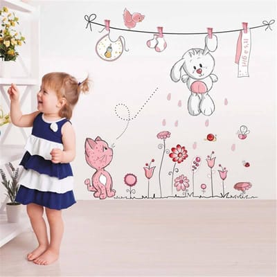 Muurstickers - muurstickers babykamer - muurstickers kinderkamer - baby muursticker konijn/ kat - afneembaar - DisQounts