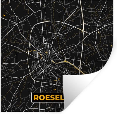 Muurstickers - Sticker Folie - Roeselare - Stadskaart - Plattegrond - Goud - Kaart - 100x100 cm - Plakfolie - Muurstickers Kinderkamer - Zelfklevend Behang XXL - Zelfklevend behangpapier - Stickerfolie