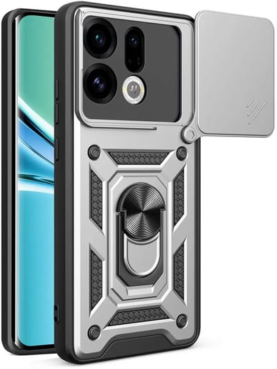 MobyDefend Hoesje - Geschikt voor Oppo Find X9 - Pantsercase Met Draaibare Ring - Zilvergrijs