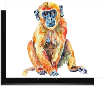 KitchenArt - Colorful Monkey – Inductie Beschermer - 77x52 cm - Kookplaat Beschermer - Luxe Afdekplaat Inductieplaat - Anti-slip & Oprolbaar - Beschermmat Inductiekookplaat