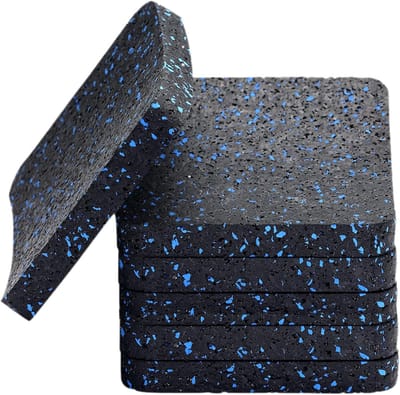 VHV - Trillingsdempers wasmachine - Anti-trillingsvoetjes - Wasmachine mat - Geluidsdempend - Antislip - Schokabsorberend - Voor wasmachine, droger en fitnessapparaten - Set van 6 - 10 x 10cm - Zwart plus blauw