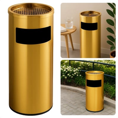 Cheqo® Staande Asbak voor Binnen en Buiten - Gouden Metalen Afvalbak met Asbak - Staand - Glanzend